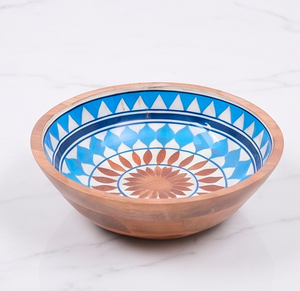 Bol en bois bleu à motif géométrique, émaillé, idéal pour salades de mangues, articles de cuisine et usage domestique - Product Image 6