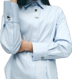 Blusa de satén de alta calidad para mujer Vintage Turn-Down Collar Cierre de botones Manga larga Tops de oficina Carta dulce Cuello en V blanco - Product Image 1