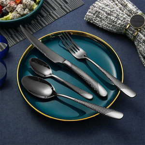 Ensemble de couverts en acier inoxydable noir miroir de haute qualité, couteau, fourchette, cuillère, couverts à dessert, vaisselle pour la restauration occidentale à prix avantageux - Product Image 4