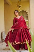 Baju Anarkali Desain Terbaru dari Bahan Sutra Roman Motif Polos Gaya Pesta Bebas Kerut & Dapat Dibalik untuk Pemakaian Sehari-hari