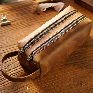 Trousse de Toilette en Cuir avec Fermeture Éclair, Poignée Souple, Taille Moyenne, Étui Cosmétique Classique, Organisateur de Voyage Portable - Product Image 6
