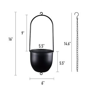 Pot de fleurs suspendu moderne en métal avec revêtement en poudre, jardinière elliptique pour plantes d'intérieur et d'extérieur, design minimaliste, couleur noire - Product Image 2