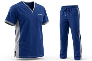 Amkoor Unisex Blue <b>Scrub</b> <b>Set</b> Polyester Breathable Medical Uniform Adult Workwear Needle Detection - Product Image 3