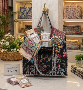 Bolsa de Tela de Algodón con Estampado Floral Azul Le Souvenirs, Cierre de Cremallera, Asas a Rayas de Estilo Vintage, Bolsa de Viaje Ligera - Product Image 3