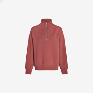 Sudadera oversize de media cremallera para mujer, venta al por mayor, logotipo bordado personalizado, forro polar, cuello alto, talla grande, sudaderas de invierno - Product Image 6