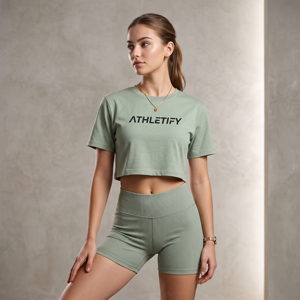 Ensemble 2 pièces côtelé pour femme : Crop Top et Short – Tenue Athleisure Entièrement Personnalisable – Fournisseur en Gros de Vêtements de Sport à Marque Privée - Product Image 1