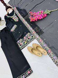 Salwar Kameez noir brodé extensible pour femme, robe ethnique, Diwali, fête de remise de diplôme, mariage, séchage rapide, coupe classique - Product Image 4
