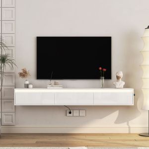 Soporte de TV para Montar en la Pared con Luces LED y Tomacorriente, Mueble Flotante para TV de Sala de Estar para Entretenimiento en el Hogar - Product Image 1