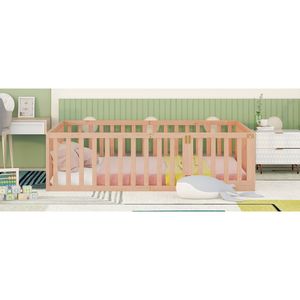 Struttura Letto a Dondolo in Legno Naturale a Grandezza Naturale con Recinzione per Letti per Bambini (Vecchio SKU WF289662AAM) - Product Image 3