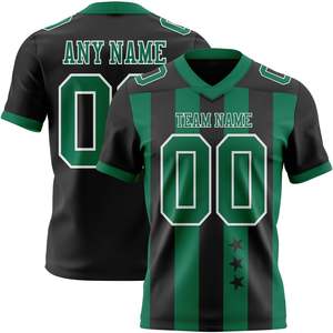 Camiseta de Fútbol Personalizada con Rayas Verdes y Negras, Cuello en V, Manga Corta, Absorbe la Humedad, 100% Poliéster, para Hombre Adulto, Nombre y Número del Equipo - Product Image 1