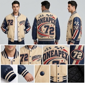 Men's Custom Baseball <b>Letterman</b> <b>Jacket</b> Wool Body Leather Sleeves Embroidered Team Bomber <b>Jacket</b> Manufacturer - Product Image 4