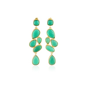 Boucles d'oreilles tendance hip-hop minimalistes en onyx vert taillé en losange, en laiton plaqué or 18 carats pour femme - Product Image 1