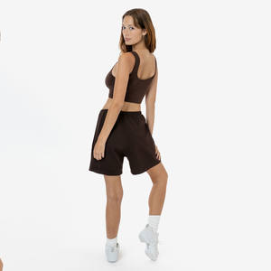 Shorts en molleton bouclette pour femme, à séchage rapide, imprimé uni, avec strass personnalisés et cordon de serrage en coton – Grande Vente - Product Image 3