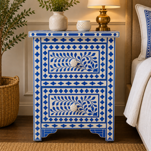 Mesa Auxiliar de Resina Hecha a Mano con Incrustaciones de Hueso y 2 Cajones de Almacenamiento, Mesita de Noche de Lujo con Incrustaciones de Hueso para Dormitorio - Product Image 3