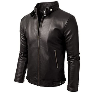 Custom Design Stand Collar <b>Winter</b> <b>Leather</b> <b>Jacket</b> Solid Color Men's Streetwear with Front Logo - Product Image 1