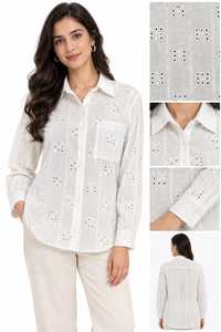 Tissu en coton blanc en gros avec sequins, broderie cordonnée et ajouré, motif rayé vertical pour vêtements de créateurs - Product Image 6