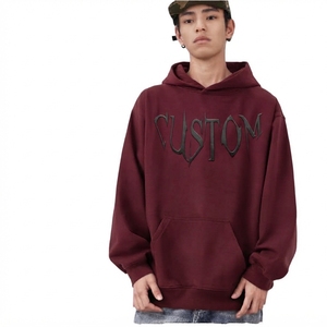 <b>Men's</b> Oversized Hooded Sweatshirt <b>Burgundy</b> Letter Print Front Pocket Streetwear <b>Hoodie</b> Wholesale rate - Product Image 1