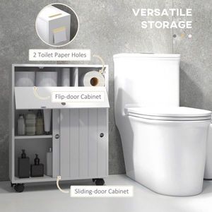 Mobiletto da Bagno Ecologico Bianco Salvaspazio in MDF PVC e Metallo per Soggiorno e Hotel - Product Image 4