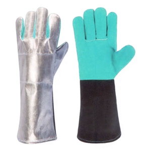 Gants de sécurité en cuir de vachette croûte aluminisée et para-aramide pour la protection industrielle, la lutte contre les incendies, le barbecue et les soudeurs - Product Image 3