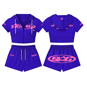 Women's <b>Black</b> Pink Logo Hooded Crop Top Shorts Set Casual Street Wear High Waist <b>Long</b> <b>Sleeves</b> Winter Breathable Knitted - Product Image 5