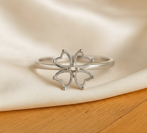 Nouvel Arrivage – Ensemble de Bagues Artisanales Éco-Responsables pour Femme en Argent Sterling 925 Plaqué Or 18K, Motif Trèfle avec Sertissage Cœur - Product Image 2