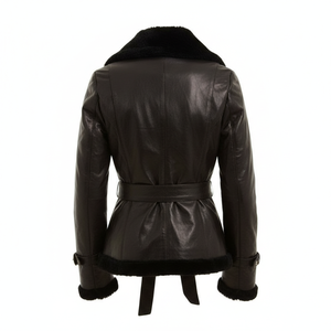 Veste en cuir de daim pour femme avec fourrure de renard, style Bellivera, doublure en sherpa, ceinture amovible, veste en cuir d'agneau véritable - Product Image 2