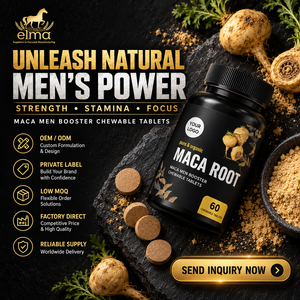Suplemento de Extracto de Raíz de Maca Halal Elma Food, 60 Tabletas Masticables, Apoyo Energético para Hombres, Metabolismo, Circulación, GMP, HACCP - Product Image 1