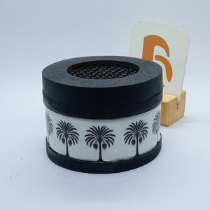 Brûleur de Bakhoor, Porte-encens, Diffuseur d'aromathérapie, Distributeur d'encens arabe en bois de manguier avec dessus en maille motif palmier, Décoration de bureau - Product Image 1