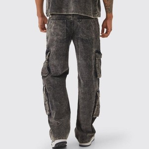 Pantalones Cargo de Algodón Lavado a la Piedra, Cintura Media, Corte Holgado, Estilo Hip Hop, Pantalones Largos para Hombre, Color Sólido, Tejido de Primavera - Product Image 4