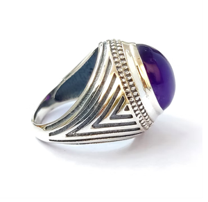 Bague cocktail en argent sterling 925 avec pierre précieuse améthyste ovale, style classique, unisexe, à porter au quotidien - Product Image 2