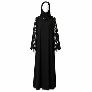 Abaya Modeste de Luxe |   Robe musulmane noire Nida avec manches ornées de pierres brodées à la main, tenue islamique élégante pour femmes - Product Image 1