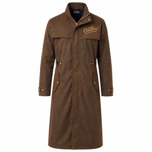 Custom Women Oilskin Long Duster Coat Waterproof Trench <b>Jacket</b> Outdoor Horse Riding <b>Western</b> Windproof Workwear Embroidered Logo - Product Image 1