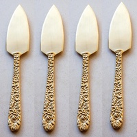 Couteau à fromage en laiton doré brillant avec manche fait à la main avec coquille de tulipe en relief, ensemble d'épandeurs de fromage de Style occidental
