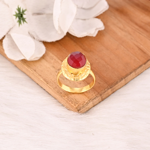 Red Hydro Gemstone Gold Plated Brass Handmade <b>Adjustable</b> Fashion <b>Ring</b> for Women - Product Image 4