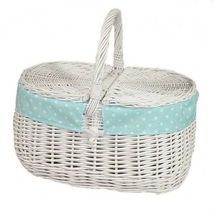 Wholesale Gray <b>Wicker</b> Picnic <b>Basket</b> Oval Handwoven Rattan <b>Storage</b> Hamper Stripe Cloth Lining Outdoor Food Carrier Gift <b>Basket</b> Bo - Product Image 3