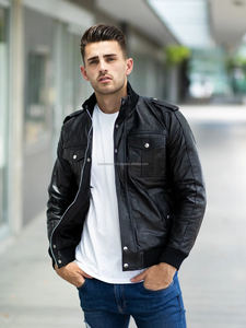 Chaqueta Bomber de Cuero Genuino Personalizada, Cuello Redondo, Logotipo Frontal en Lona, Secado Rápido, Impermeable para Hombre - Product Image 4