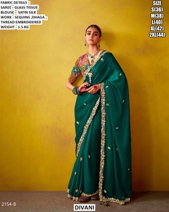 Heritage Bloom Glass <b>Tissue</b> Moisture Wicking Wrinkle Free Traditional Saree for Women-<b>Wedding</b> Occasion All Seasons - Product Image 2