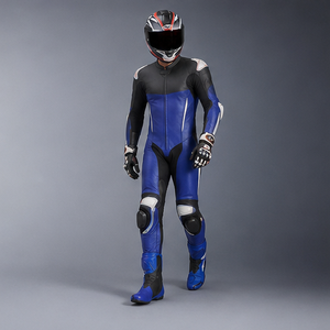Combinaison de moto homme en PU bleu-noir, col ras du cou, fermeture éclair, coupe ajustée, style motard, imperméable, logo frontal discret, pour l'hiver - Product Image 2