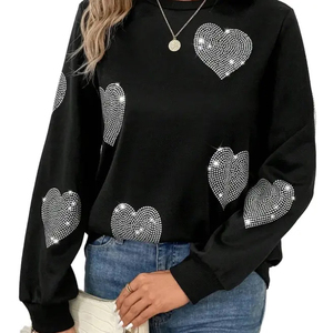 Sweat-shirt personnalisé imprimé avec des strass pour femmes, en coton noir, en molleton, pour l'hiver, avec logo sur le devant - Product Image 5
