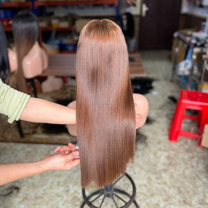 Pelucas de Cabello Humano Liso Natural Baratas con Flequillo, Peluca Frontal de Encaje sin Pegamento, Peluca de Cabello Virgen Vietnamita con Flequillo - Product Image 4