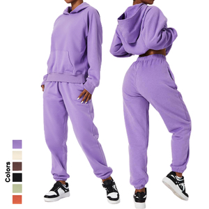 Women Purple Hooded Tracksuit Set Full Sleeve Solid Color Casual Loose Fit Sweatshirt <b>Pants</b> Autumn Wear - Product Image 3