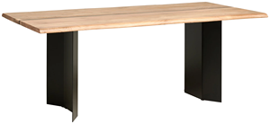 Plateau de table en bois d'acacia massif laqué avec bords naturels, deux pieds en métal mat, table de cuisine industrielle - Product Image 2