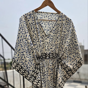 Nouveau Kaftan en coton imprimé à la main style vintage, grande taille, léger, robe kaftan d'été imprimée en coton - Product Image 1