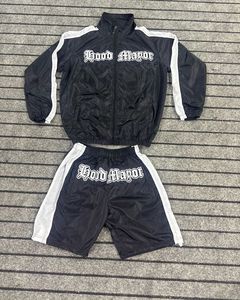 Custom <b>Men's</b> Plus Size Nylon Windbreaker <b>Jacket</b> and Shorts Set Full Zip Lightweight Water Resistant Tracksuit - Product Image 3