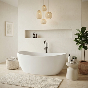 Freestanding Acrylic Bathtub FW-8814-55 - Modern Durable Oval Shape Soaking Tub for <b>Bathroom</b> - Product Image 5