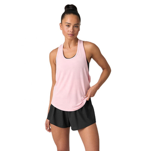 Women's Pink <b>Racerback</b> Tank <b>Top</b> Quick Dry Lightweight Polyester Breathable Fitness Workout Shirt with Front Logo Casual Style - Product Image 5