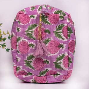 Pochette de rangement cosmétique personnalisée à motif floral, en coton matelassé fait main, sacs de voyage pour maquillage et articles de toilette pour femmes, imprimés au bloc - Product Image 4