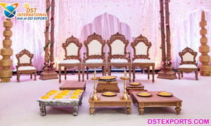 Silla Vidhi Mandap de madera de diseño a precios al por mayor, sillas Mandap de asientos bajos de nuevo diseño para bodas, sillas Mandap de oro blanco - Product Image 4