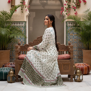 Green White Floral Cotton Kurti Sarong <b>Pyjama</b> Set | High Quality Hand Block Print Women Beach Wear Handmade Masterpiece Outfit - Product Image 3