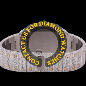 Dernier design, or blanc, moissanite taille brillant, cadran carré chiffres romains, mouvement à quartz, bijoux tendance et à la mode - Product Image 3